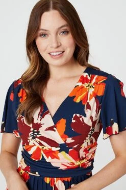 Floral Ruched Waist Maxi Dress -Hallmark Style D168616 MULTI RED 4