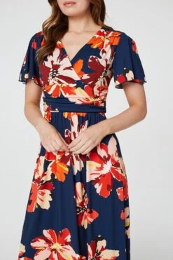 Floral Ruched Waist Maxi Dress -Hallmark Style D168616 MULTI RED 5