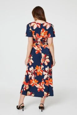 Floral Ruched Waist Maxi Dress -Hallmark Style D168616 MULTI RED 7