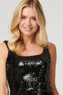 Sequin Sleeveless Shift Dress -Hallmark Style D168617 BLACK 3