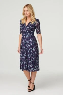 Floral 1/2 Sleeve Midi Dress -Hallmark Style D168677 MULTI NAVY 1