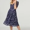 Floral 1/2 Sleeve Midi Dress -Hallmark Style D168677 MULTI NAVY 2