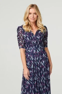Floral 1/2 Sleeve Midi Dress -Hallmark Style D168677 MULTI NAVY 3