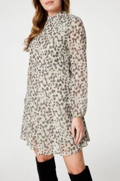 Animal Print High Neck Mini Dress -Hallmark Style D168739 CREAM 5