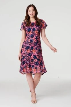 Floral Lace High Low Midi Dress -Hallmark Style D168780 MULTI NAVY 1