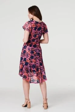 Floral Lace High Low Midi Dress -Hallmark Style D168780 MULTI NAVY 6