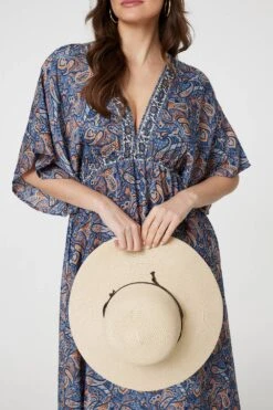 Paisley Print Kimono Sleeve Midi Dress -Hallmark Style D168838 MULTINAVY 5