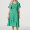 Ditsy Floral Midi Smock Dress -Hallmark Style D168910 GREEN 1
