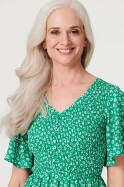 Ditsy Floral Midi Smock Dress -Hallmark Style D168910 GREEN 3