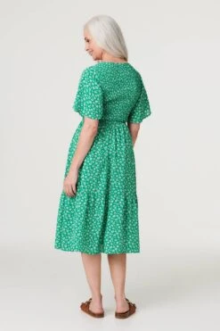 Ditsy Floral Midi Smock Dress -Hallmark Style D168910 GREEN 4