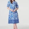Floral 1/2 Sleeve Midi Shirt Dress -Hallmark Style D168951 BLUE 2