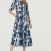 Printed Tailored Midi Shirt Dress -Hallmark Style D168963 BLUE 1