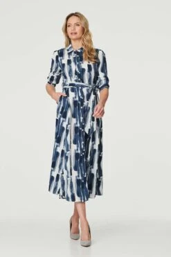 Printed Tailored Midi Shirt Dress 14 Printed Tailored Midi Shirt Dress -Hallmark Style D168963 BLUE 2