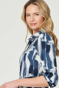 Printed Tailored Midi Shirt Dress 12 Printed Tailored Midi Shirt Dress -Hallmark Style D168963 BLUE 5