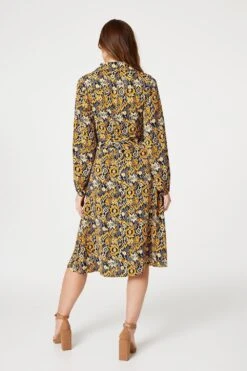 Ikat Print Midi Shirt Dress -Hallmark Style D168967 MUSTARD 5