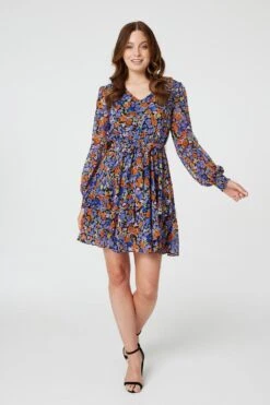 Floral Layered Hem Short Dress 9 Floral Layered Hem Short Dress -Hallmark Style D168979 MULTI BLUE 1