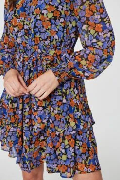 Floral Layered Hem Short Dress 12 Floral Layered Hem Short Dress -Hallmark Style D168979 MULTI BLUE 5