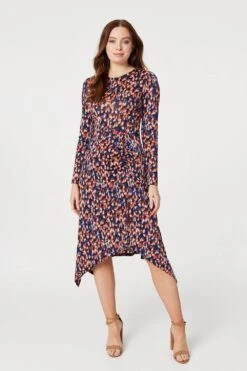 Printed Hanky Hem Midi Dress -Hallmark Style D168981 MULTI BLUE 1