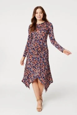 Printed Hanky Hem Midi Dress -Hallmark Style D168981 MULTI BLUE 2