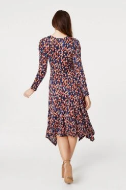 Printed Hanky Hem Midi Dress -Hallmark Style D168981 MULTI BLUE 7
