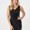 Sequin V-Back Mini Shift Dress -Hallmark Style D169005 BLACK 2