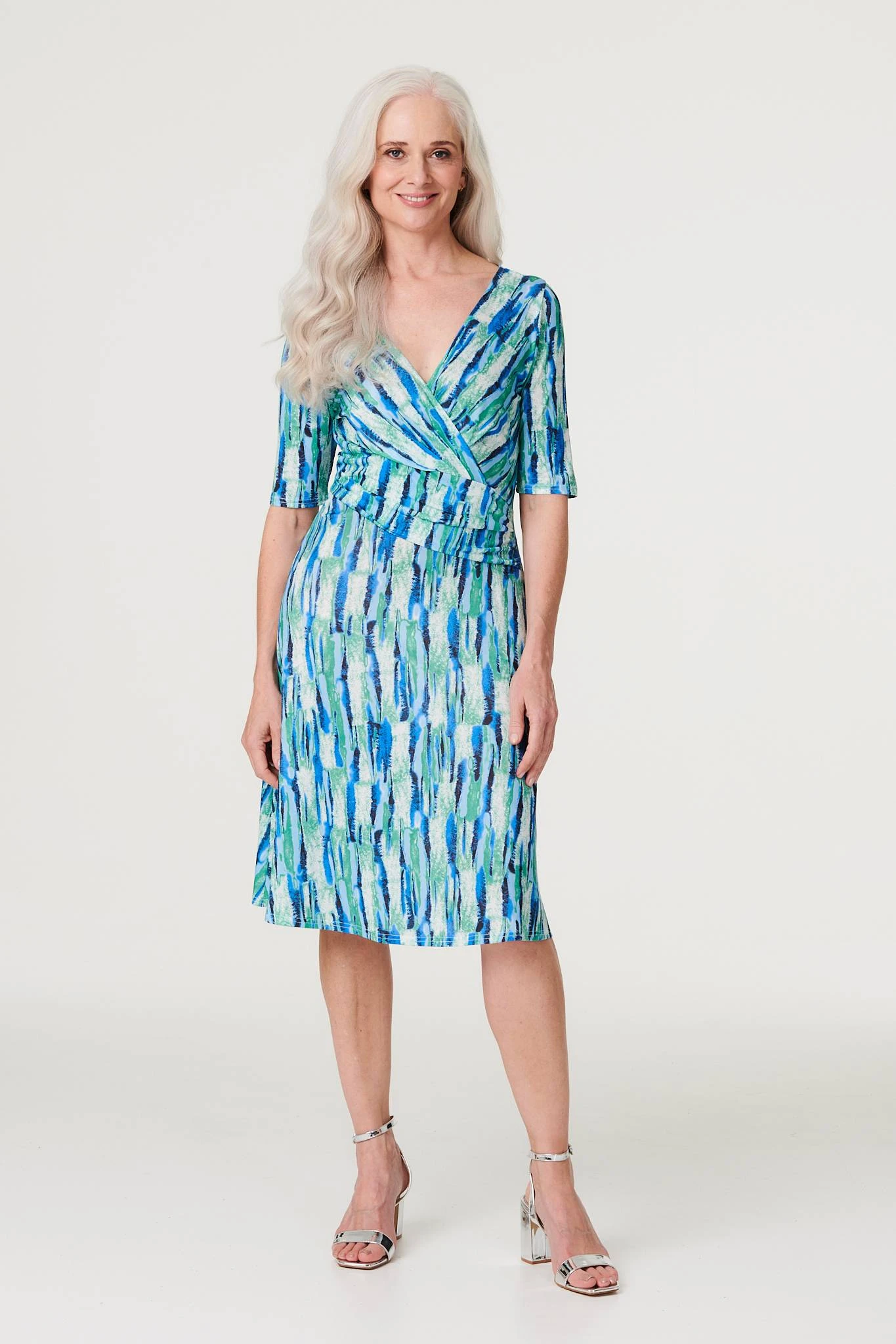 Printed 1/2 Sleeve Faux Wrap Dress 4 Printed 1/2 Sleeve Faux Wrap Dress - Image 2