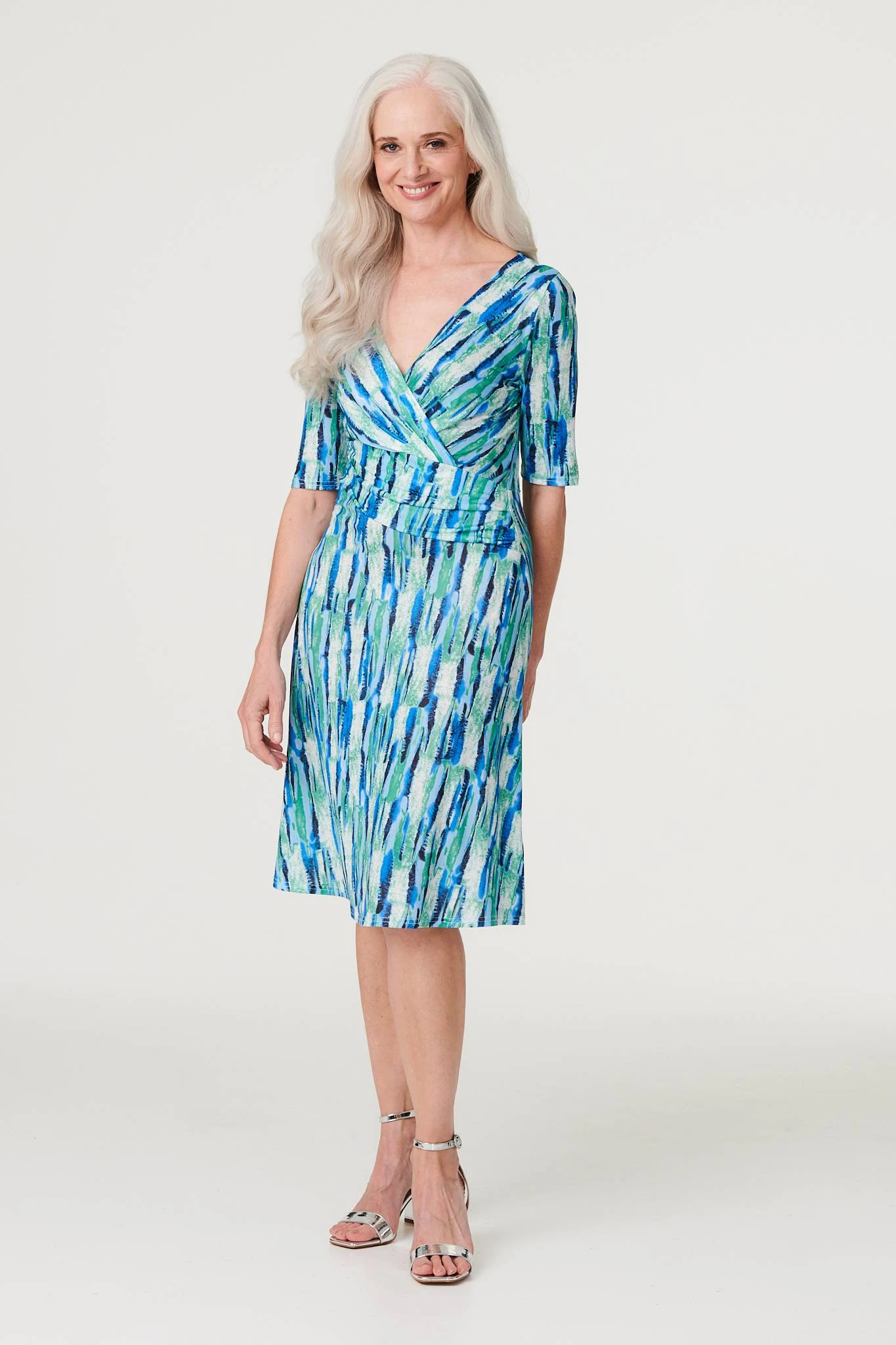 Printed 1/2 Sleeve Faux Wrap Dress 7 Printed 1/2 Sleeve Faux Wrap Dress - Image 5