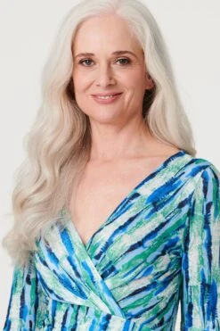 Printed 1/2 Sleeve Faux Wrap Dress 11 Printed 1/2 Sleeve Faux Wrap Dress -Hallmark Style D169086 MULTI GREEN 4