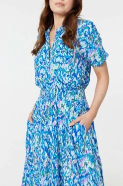 Printed Asymmetric Midi Dress -Hallmark Style D169170 MULTI BLUE 5