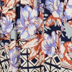 Floral Border Print V-Neck Midi Dress -Hallmark Style D169171 MULTI NAVY swatch