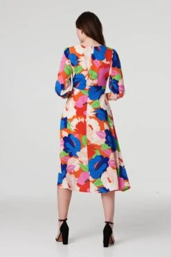 Floral 3/4 Sleeve Midi Dress -Hallmark Style D169179 MULTI RED 6