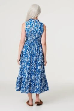 Floral High Neck Shirred Midi Dress -Hallmark Style D169232 NAVY 5