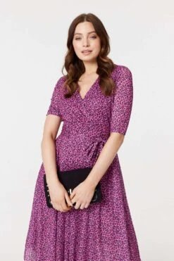 Animal Print Tie Waist Midi Dress 17 Animal Print Tie Waist Midi Dress -Hallmark Style D169264 PINK 3