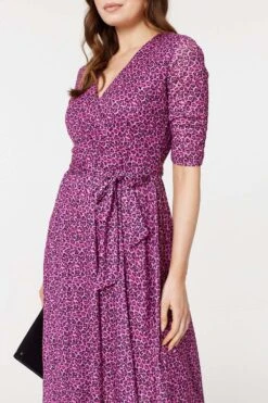 Animal Print Tie Waist Midi Dress 14 Animal Print Tie Waist Midi Dress -Hallmark Style D169264 PINK 6