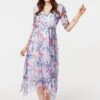 Floral Semi Sheer Layered Midi Dress -Hallmark Style D169266 MULTI BLUE 1