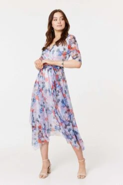 Floral Semi Sheer Layered Midi Dress 16 Floral Semi Sheer Layered Midi Dress -Hallmark Style D169266 MULTI BLUE 2