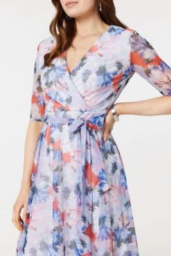 Floral Semi Sheer Layered Midi Dress 13 Floral Semi Sheer Layered Midi Dress -Hallmark Style D169266 MULTI BLUE 6