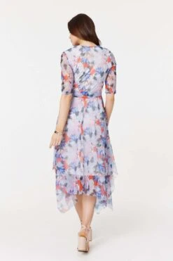 Floral Semi Sheer Layered Midi Dress 12 Floral Semi Sheer Layered Midi Dress -Hallmark Style D169266 MULTI BLUE 7