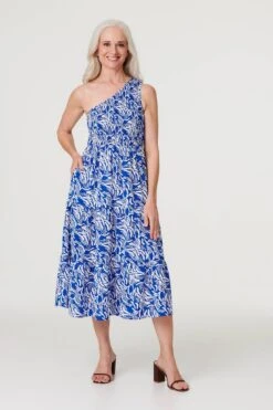 Printed Asymmetric Midi Sun Dress -Hallmark Style D169341 BLUE 1