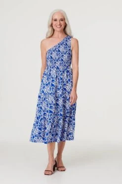 Printed Asymmetric Midi Sun Dress -Hallmark Style D169341 BLUE 2