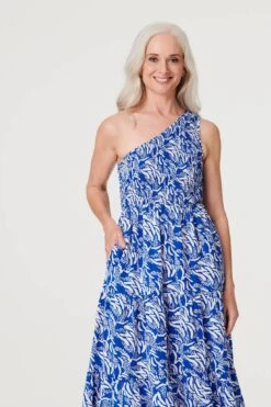 Printed Asymmetric Midi Sun Dress -Hallmark Style D169341 BLUE 3