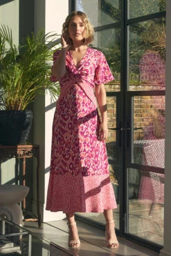 Printed Knot Front Midi Tea Dress -Hallmark Style D169412 2