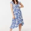 Printed Tie Waist Midi Wrap Dress -Hallmark Style D169413 BLUE 2