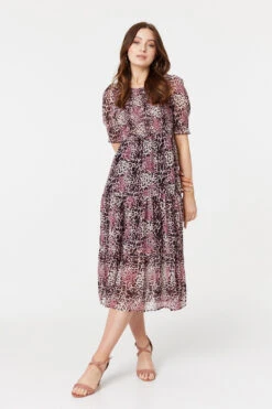 Animal Print Midi Smock Dress