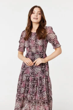 Animal Print Midi Smock Dress -Hallmark Style D169416 PINK 3