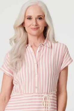 Striped Tie Waist Knee Length Dress -Hallmark Style D169646 PINK 4