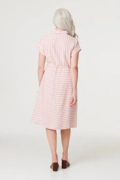 Striped Tie Waist Knee Length Dress -Hallmark Style D169646 PINK 5