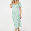 Paisley Shirred Detail Midi Dress -Hallmark Style D169658 GREEN 1