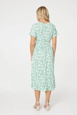 Paisley Shirred Detail Midi Dress -Hallmark Style D169658 GREEN 5