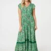 Printed Lace Detail Maxi Dress -Hallmark Style D169783 MULTI GREEN 1